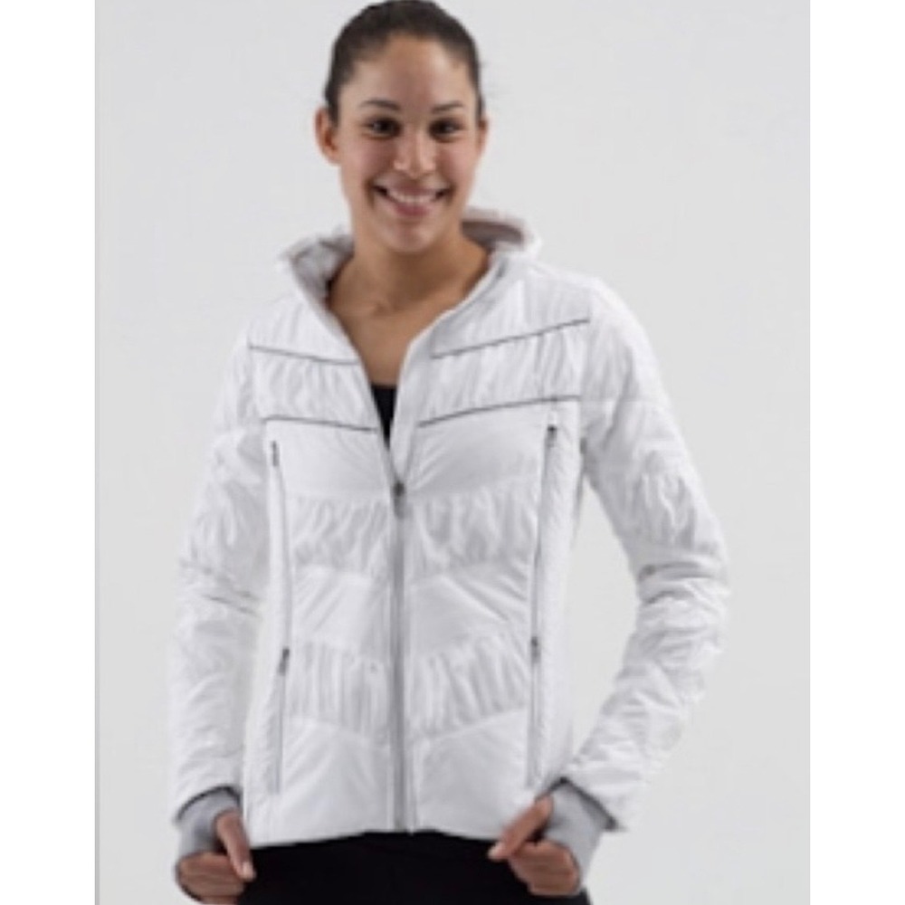 Lululemon Run For Your Life Jacket White Quilted Reflective Running Coat Women 8